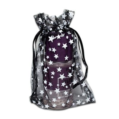 100-Pack 4x6 Sheer Organza Drawstring Gift Bags (Medium) - Metallic Stars (Black/White) - Wedding Party Favors, Jewelry, Candy, Treats Mesh Pouch by The Display Guys