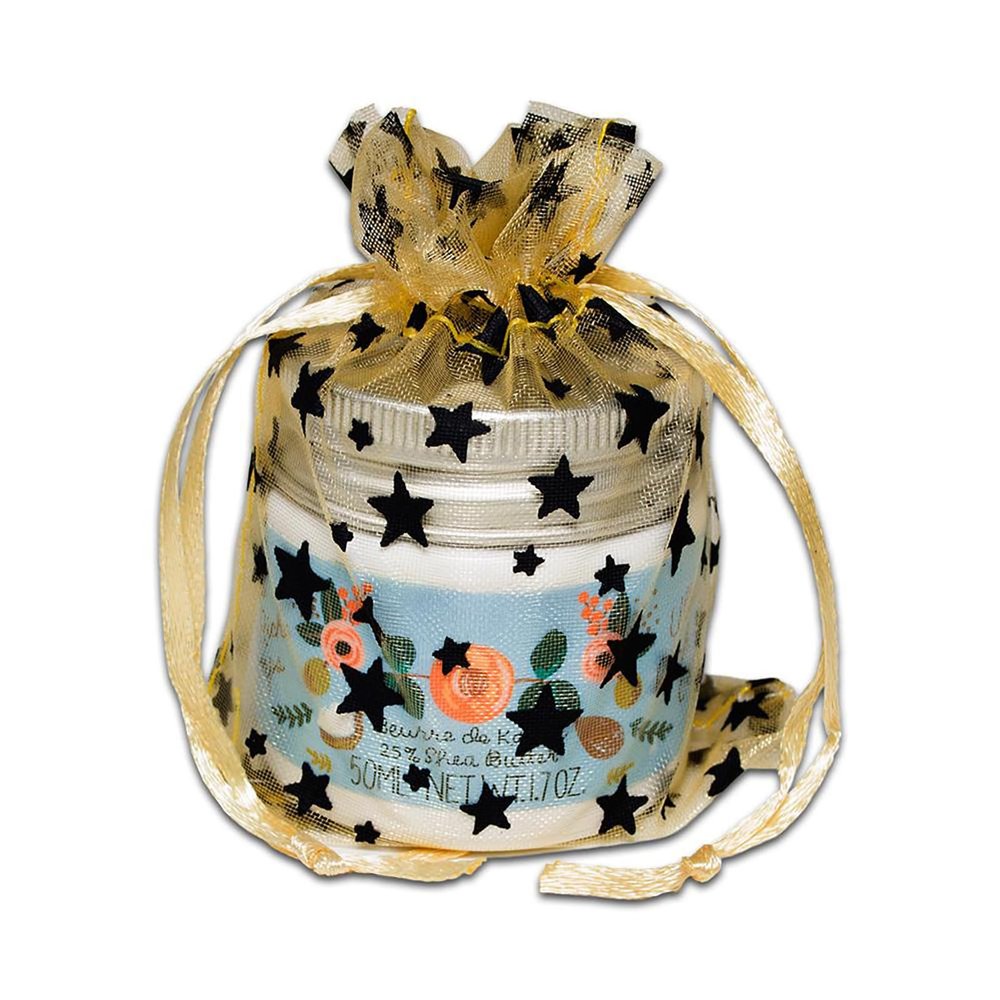 100-Pack 3x4 Sheer Organza Drawstring Gift Bags (Small) - Metallic Stars (Gold/Black) - Wedding Party Favors, Jewelry, Candy, Treats Mesh Pouch by The Display Guys