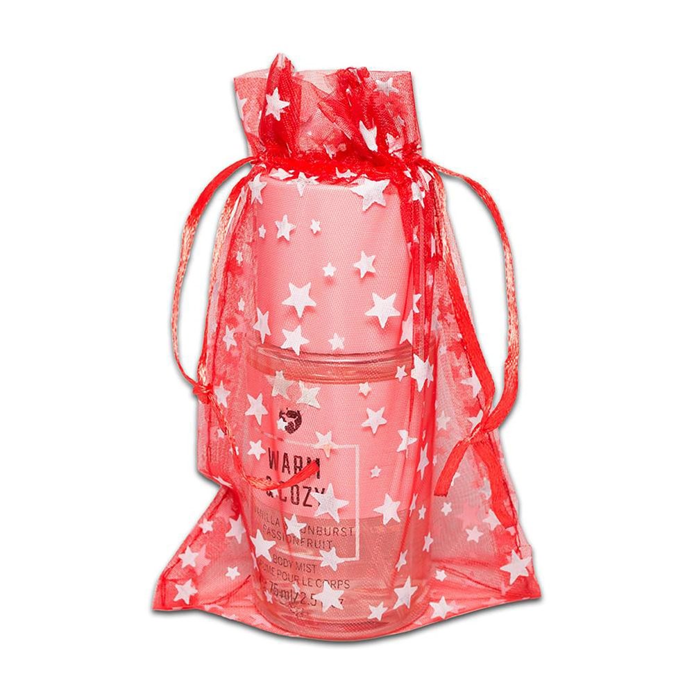 100-Pack 4x6 Sheer Organza Drawstring Gift Bags (Medium) - Metallic Stars (Red/White) - Wedding Party Favors, Jewelry, Candy, Treats Mesh Pouch by The Display Guys