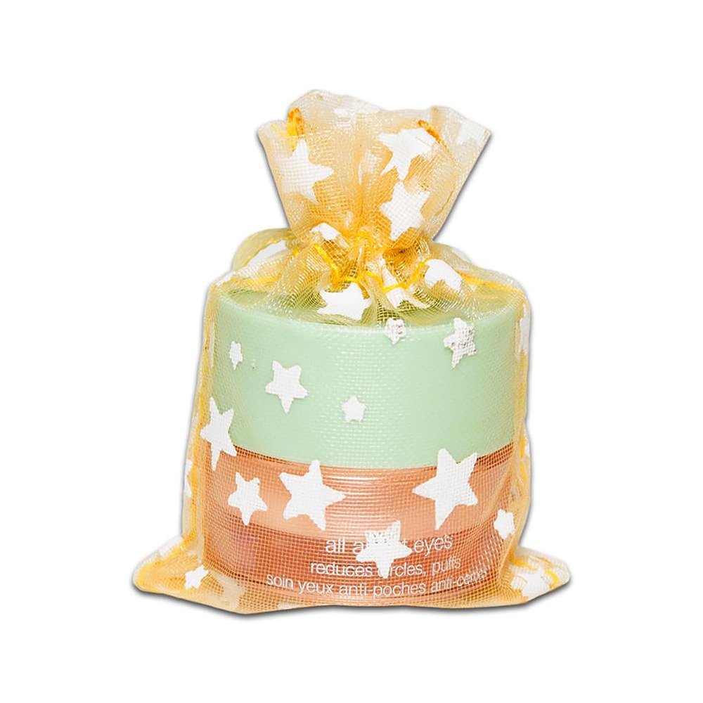 100-Pack 2x2.5 Sheer Organza Drawstring Gift Bags (X-Small) - Metallic Stars (Gold/White) - Wedding Party Favors, Jewelry, Candy, Treats Mesh Pouch by The Display Guys