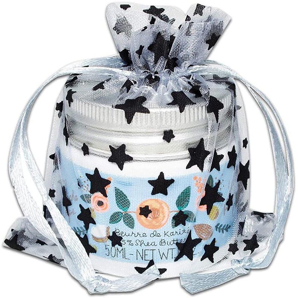 100-Pack 2x2.5 Sheer Organza Drawstring Gift Bags (X-Small) - Metallic Stars (Silver/Black) - Wedding Party Favors, Jewelry, Candy, Treats Mesh Pouch by The Display Guys