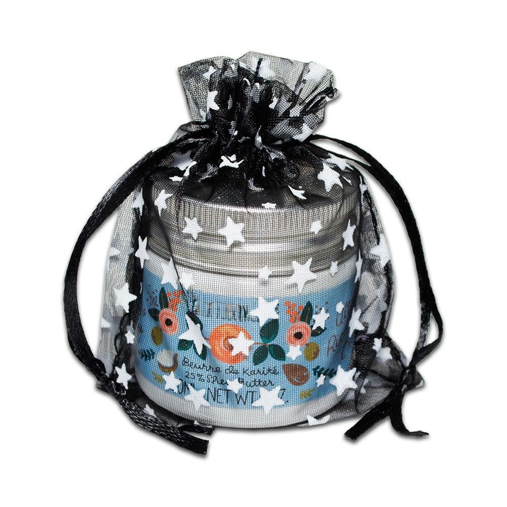 100-Pack 3x4 Sheer Organza Drawstring Gift Bags (Small) - Metallic Stars (Black/White) - Wedding Party Favors, Jewelry, Candy, Treats Mesh Pouch by The Display Guys