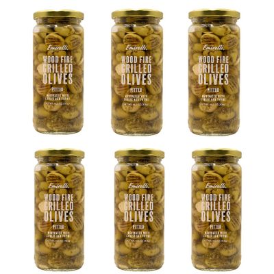 Emirelli Grilled and Pitted Green Olive Delicious Premium Hand-Picked Turkish Olives Filled Marinated in Fresh Spices, Preserved (Grilled Olives, 6 Pack)