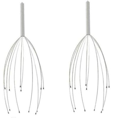 AnHua 2 Pcs Antistress Head Massager Relaxing Relieving Present Treatment Stress Scalp Octopus Head Massager Relaxer Hair Claw (Silver)