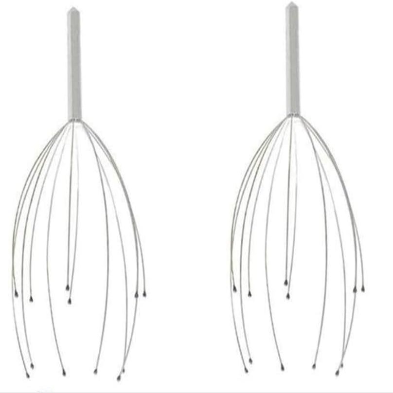 AnHua 2 Pcs Antistress Head Massager Relaxing Relieving Present Treatment Stress Scalp Octopus Head Massager Relaxer Hair Claw (Silver)