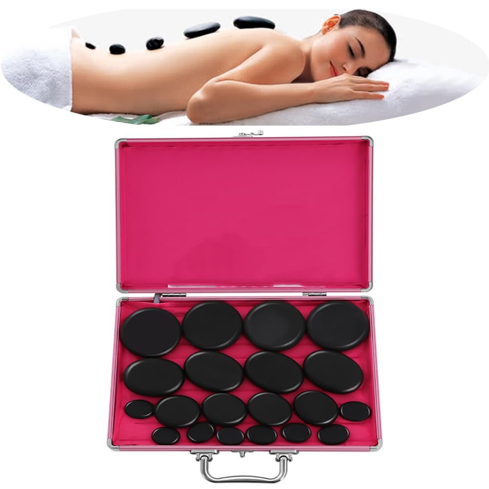 CNCEST 20PCS Portable Massage Stones, Basalt Hot Stones Heater Kit Body Relax Heat Rocks Stone Massage Therapy with Heater Box for Body Massage