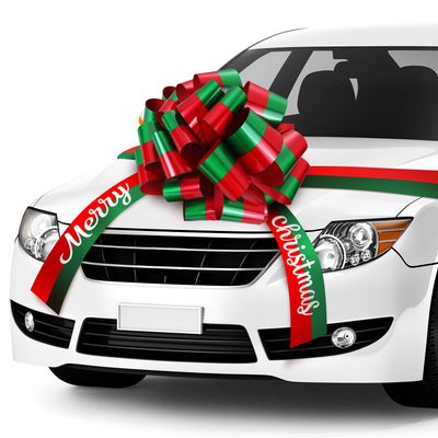 20 Inch Merry Christmas Car Bow Sweet Giant Red Green Pull Bow Waterproof Car Ribbon Bow with 20 Feet Car Ribbon for Christmas Party Car Decorations (Solid Color Style)