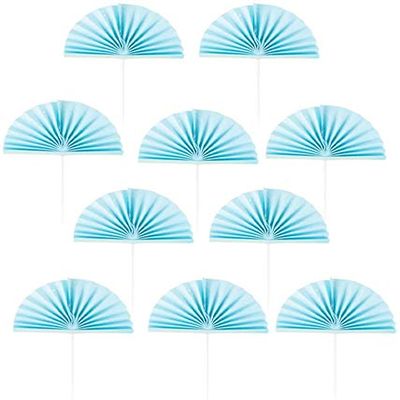 10pcs Fans Cake Topper Birthday Cupcake Topper Fruit Dessert Pick for Wedding Birthday Baby Shower Supplies - Blue