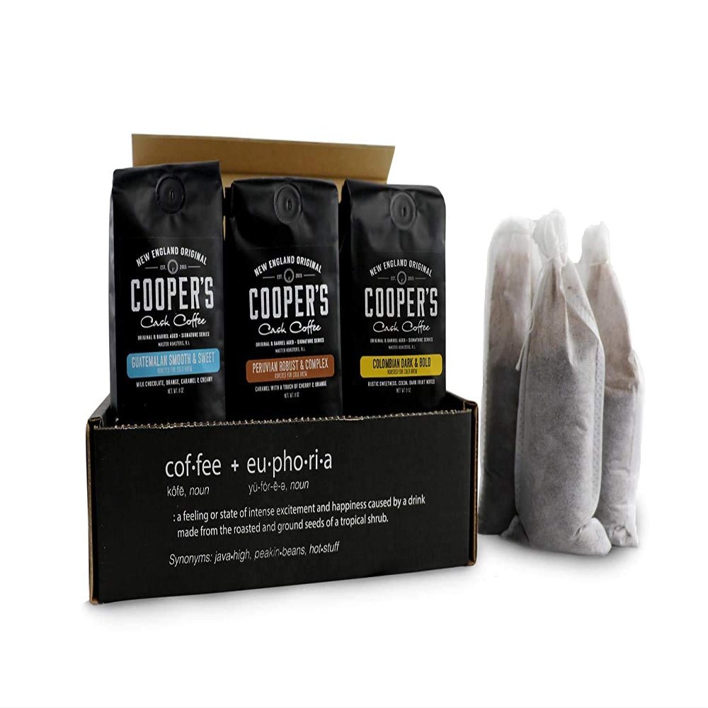 Cold Brew Coffee Box Set - Medium Roast, Colombian, Peruvian, Guatemalan Whole Bean Coarse for Cold Brew - 6 Filter Bags Included - 1.5 lbs