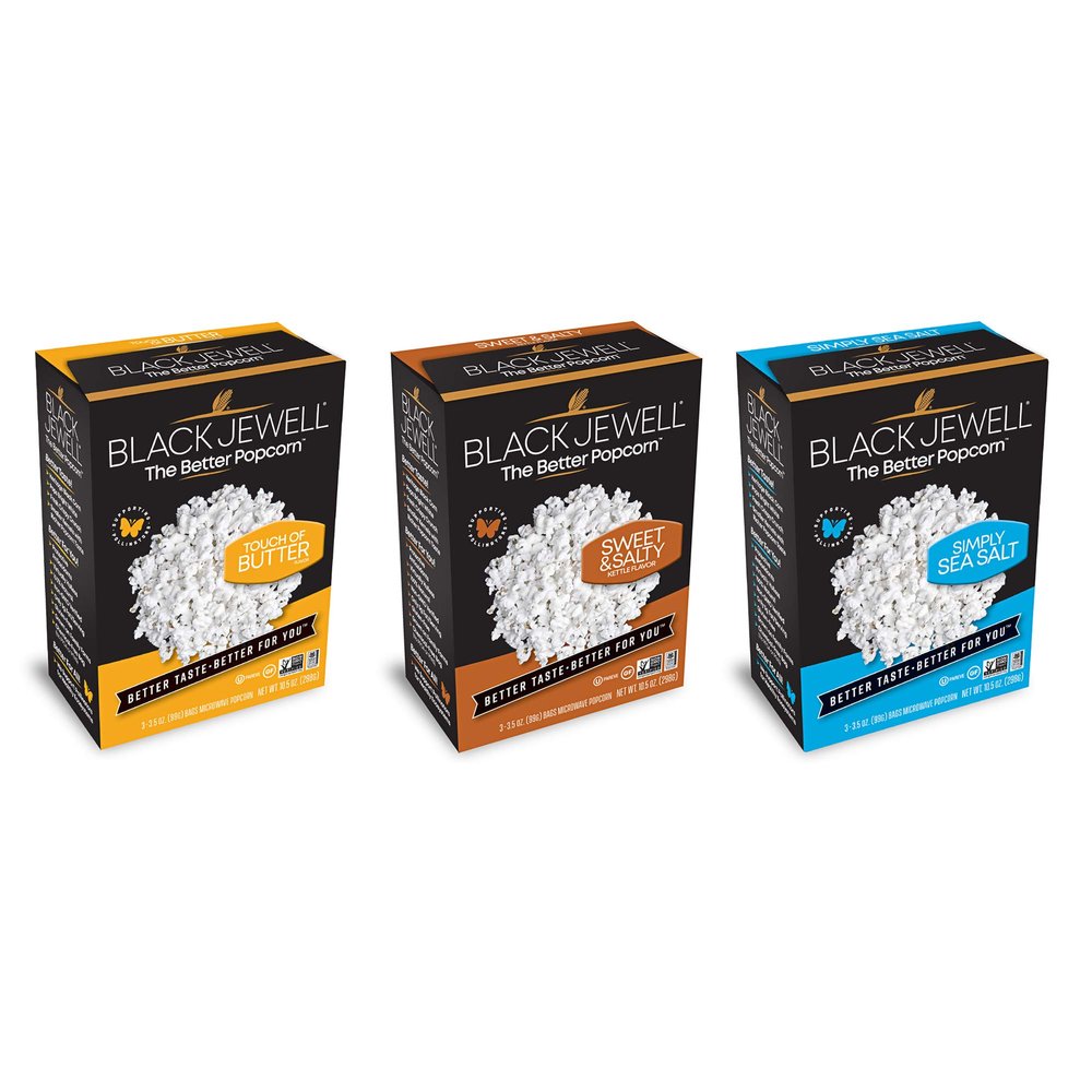 Black Jewell Gourmet Microwave Popcorn Variety With Butter, Sweet and Salty, and Simply Sea Salt 10.5 Ounces