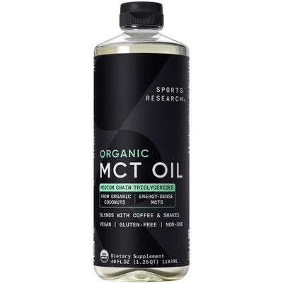 Sports Research Organic MCT Oil - Keto & Vegan MCTs C8, C10 from Coconuts - Fatty Acid Brain & Body Fuel, Non-GMO & Gluten Free - Flavorless Oil, Perfect in Coffee, Tea & Protein Shakes - 40 oz