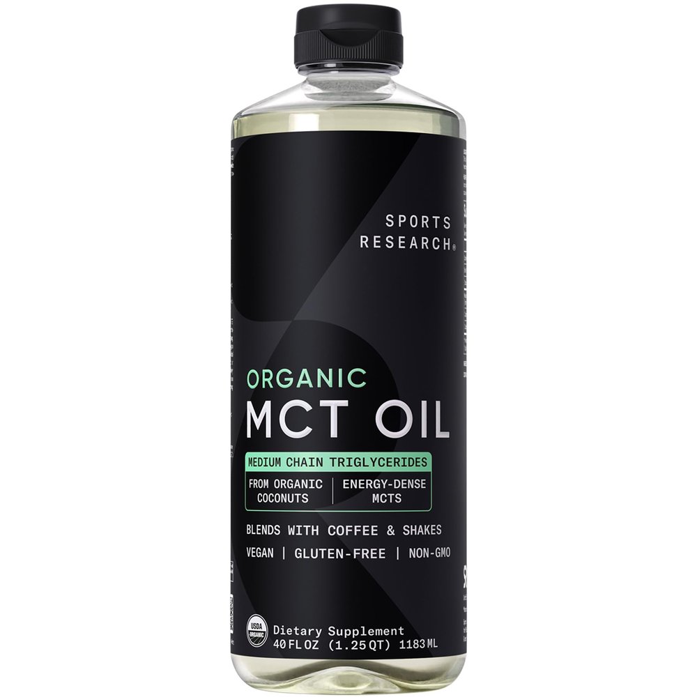 Sports Research Organic MCT Oil - Keto & Vegan MCTs C8, C10 from Coconuts - Fatty Acid Brain & Body Fuel, Non-GMO & Gluten Free - Flavorless Oil, Perfect in Coffee, Tea & Protein Shakes - 40 oz
