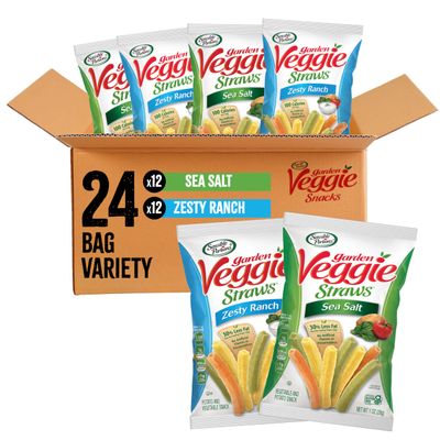 Sensible Portions Garden Veggie Snacks - Veggie Straws, Snack Size Variety Pack, Sea Salt & Zesty Ranch, 1 Oz (Pack of 24)
