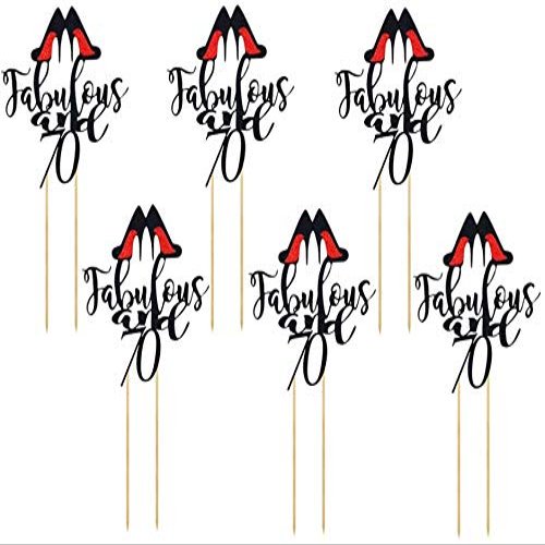 12pcs Birthday Cake Toppers 70th Cupcake Toppers Glitter Cake Picks for Birthday Party Supplies - Fabulous 70