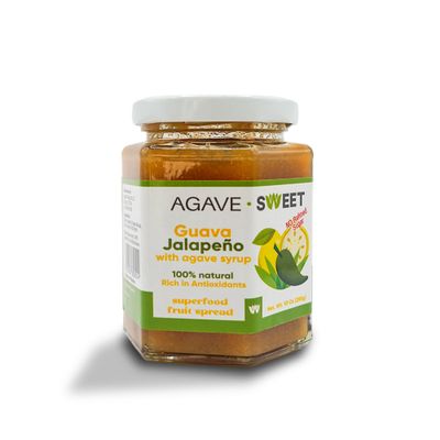 Agave Sweet Guava Fruit Spread with Agave Syrup | LowCalorie Guava Jam Alternative in Recyclable Glass Jar 10 oz