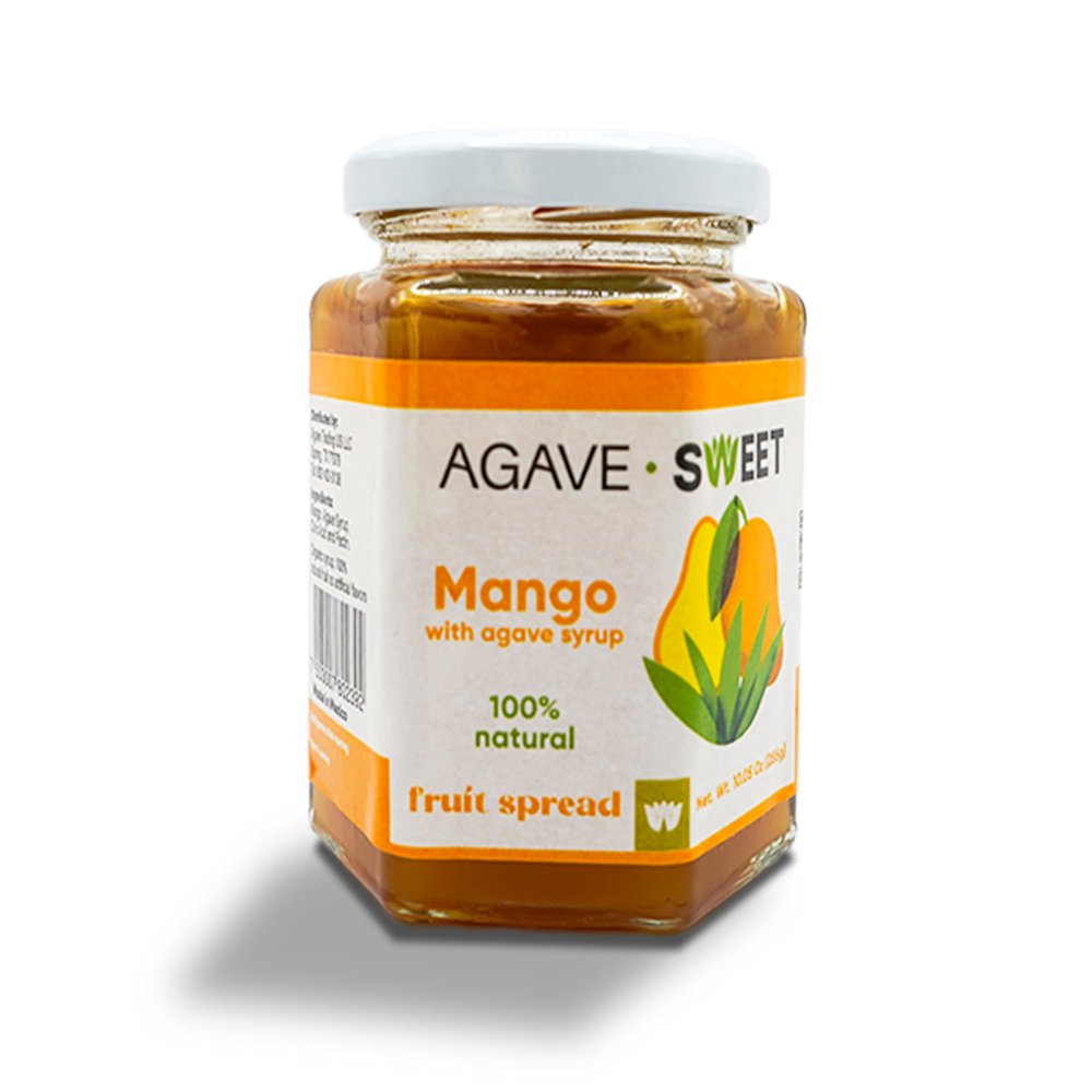 Agave Sweet Mango Fruit Spread with Agave Syrup | No Sugar Mango Jam Alternative | No Preservatives, Vegan-Friendly | 10 oz Recyclable Glass Jar