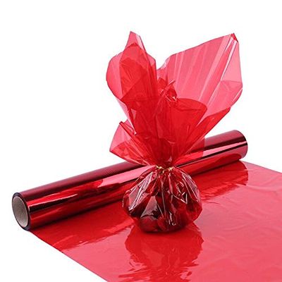 Morepack Valentines Red Cellophane Wrap Roll, 16 Inch x 100 Ft Translucent Colored Cellophane Wrapping Paper for Gift Baskets, DIY Arts Crafts Decoration and More