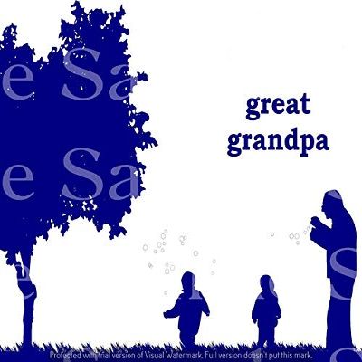 1/2 Sheet - Blue Great Grandpa & Grand Kids Silhouette Birthday - D24619 - 2D Edible Cake Cupcake Party Topper
