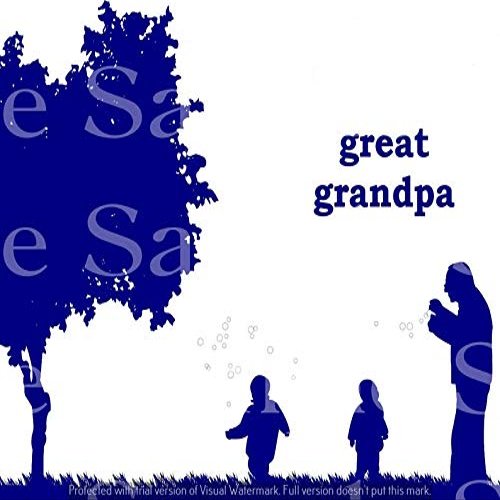 1/2 Sheet - Blue Great Grandpa & Grand Kids Silhouette Birthday - D24619 - 2D Edible Cake Cupcake Party Topper