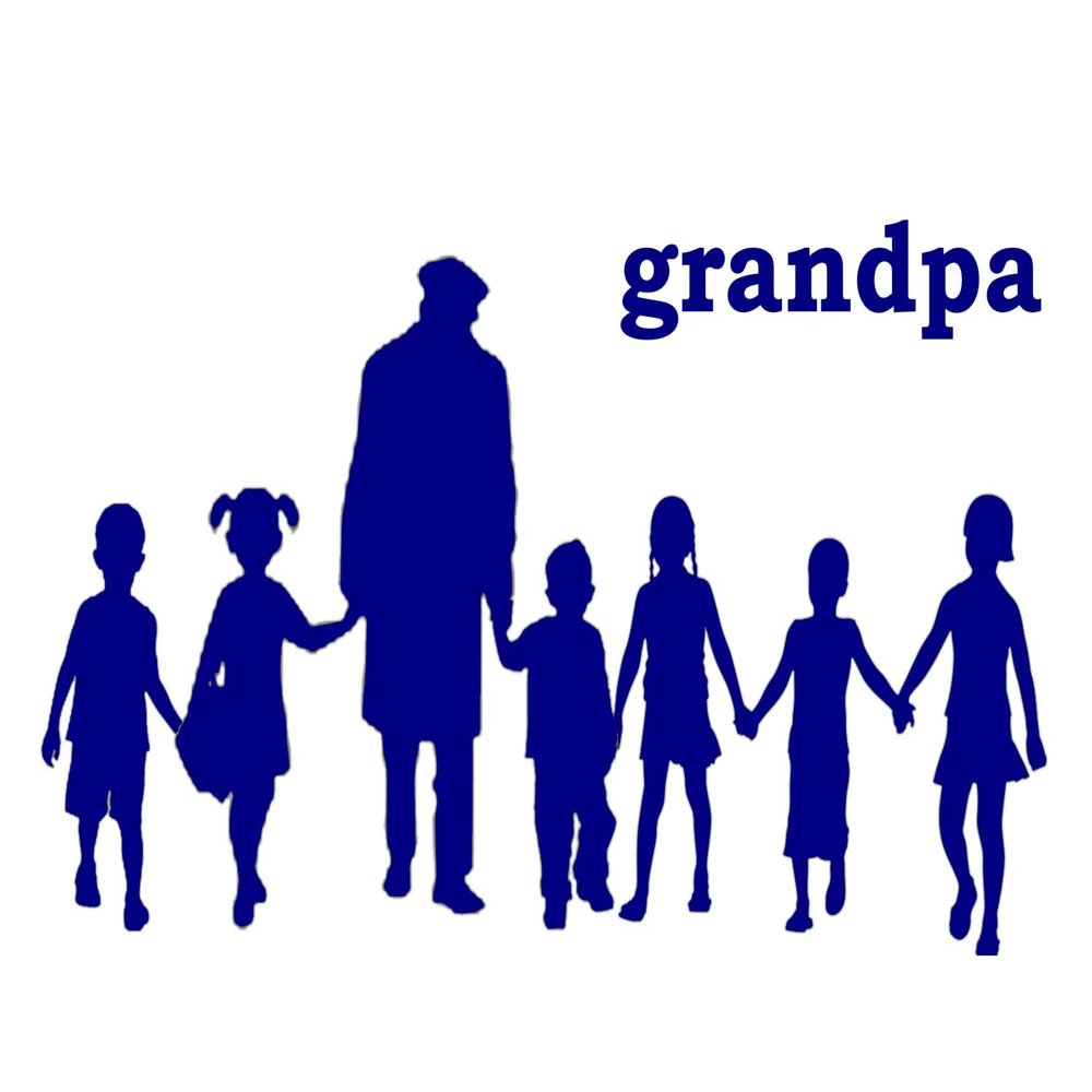 1/2 Sheet - Blue Grandpa & Kids Silhouette Birthday - D24610 - 2D Edible Cake Cupcake Party Topper