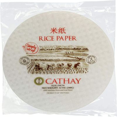 Cathay Fresh Spring Roll Rice Paper Wrappers, Rice Paper Wrappers for Fresh Rolls-20 Sheets, Non-GMO, Gluten-Free, Low Carb, Vietnamese Summer Wrap with Natural Ingredients, Veggie Wrap (Round, 28cm)