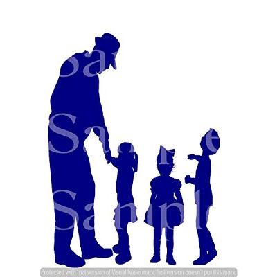 1/2 Sheet - Blue Grandpa & Kids Silhouette Birthday - D24614 - 2D Edible Cake Cupcake Party Topper