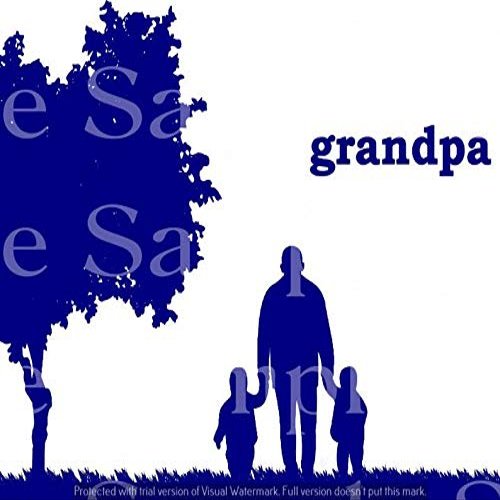 1/4 Sheet - Blue Grandpa & Grand Kids Silhouette Birthday - D24618 - 2D Edible Cake Cupcake Party Topper