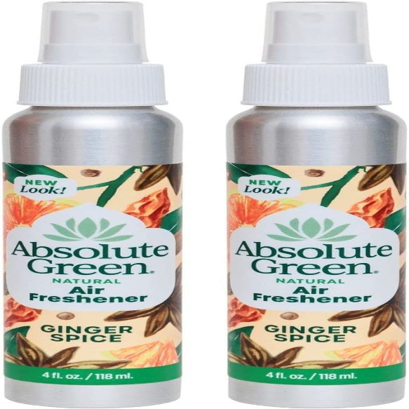 Absolute Green Air Freshener Room Spray, Non-Toxic, Cover Odors, Safe around Kids and Pets, Natural Ginger Spice Scent 4oz (Pack of 2)
