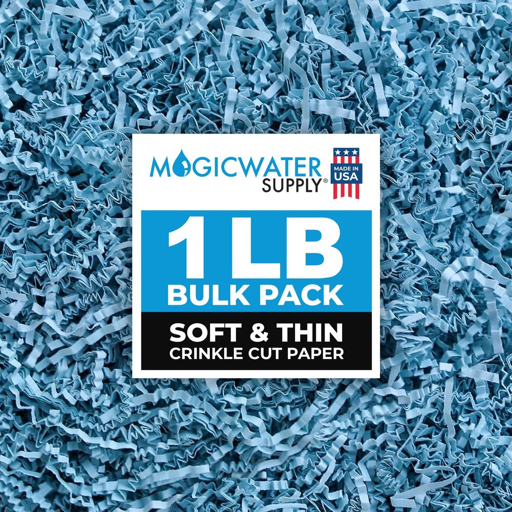 MagicWater Supply - 1 LB - Baby Blue - Soft & Thin Crinkle Cut Paper Shred Filler great for Gift Wrapping, Basket Filling, Birthdays, Weddings, Anniversaries, Valentines Day, and other occasions