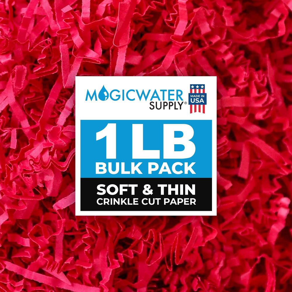 MagicWater Supply - 1 LB - Red - Soft & Thin Crinkle Cut Paper Shred Filler great for Gift Wrapping, Basket Filling, Birthdays, Weddings, Anniversaries, Valentines Day, and other occasions