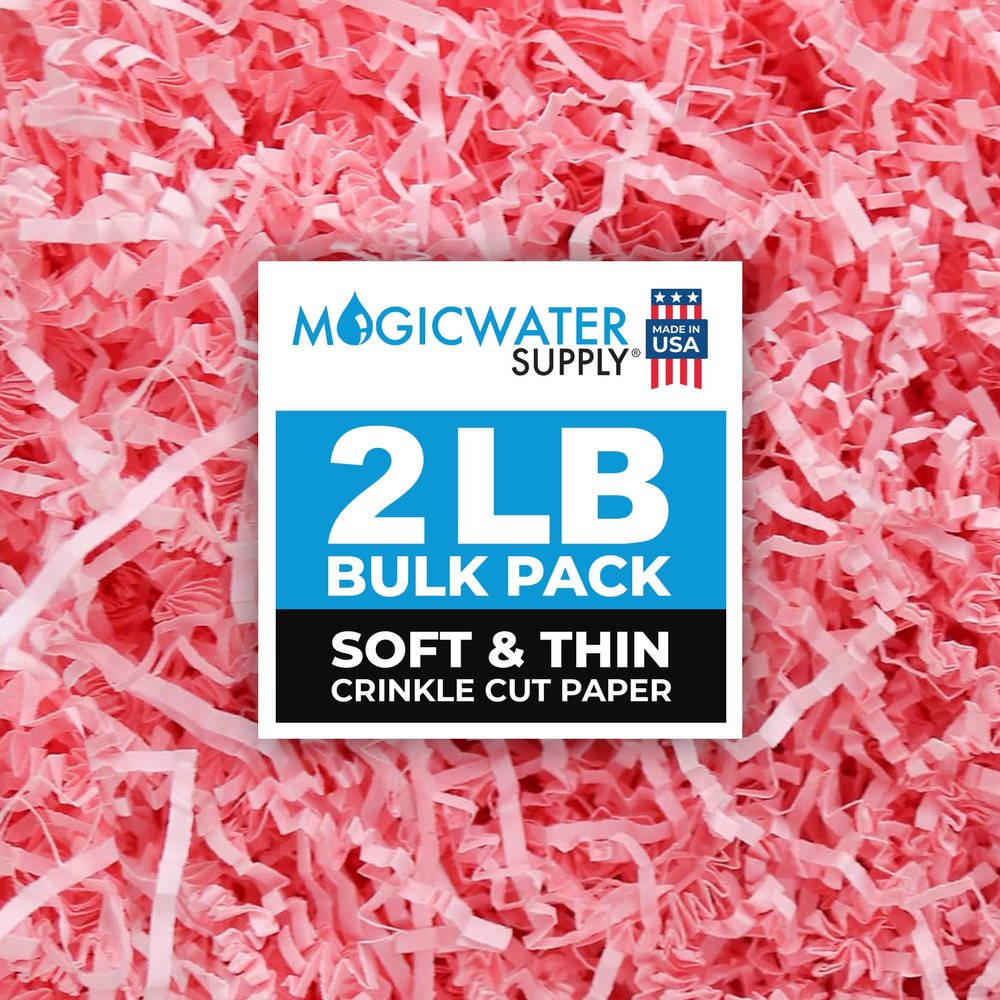 MagicWater Supply Soft & Thin Crinkle Cut Paper - 2 LB - Pink - Paper Shred Filler for Gift Wrapping, Basket Filling, Birthdays, Weddings, Anniversaries, Valentines Day, and other occasions