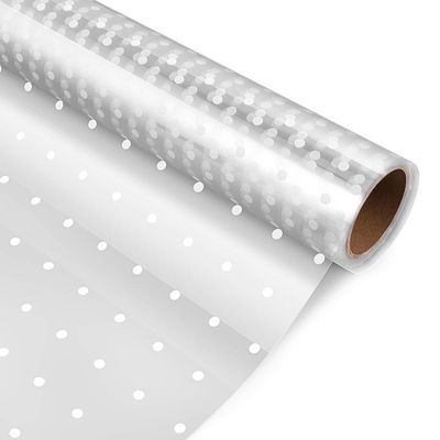 NUOBESTY 2 Rolls White Dot Cellophane Wrap 40 x 3000cm, 2 Roll of Florist Wrap Clear Cellophane Wrapper Bouquet Basket Wrapping Cellophane Wrap Roll for Home Party Arts Crafts