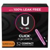 U by Kotex Click Compact Tampons, Super Plus Absorbency, Unscented, 32 Count view 1
