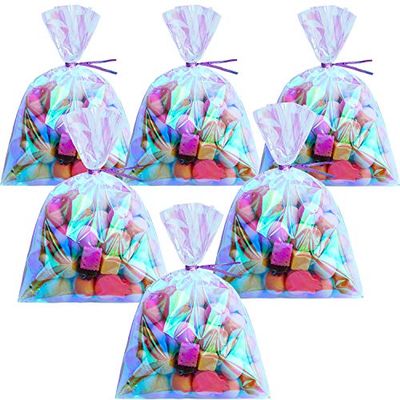 Shappy 120 Pcs Iridescent Cellophane Bags Small Holographic Treat Bag with Twist Ties Valentine's Day Iridescent Gift Wrap for Wedding Birthday Party Favors(5 x 7 Inch)