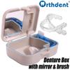 Orthdent Denture Box Case Bath Container and Brush with Mirror False Teeth Storage Box for Travel Daily Denture Care view 2
