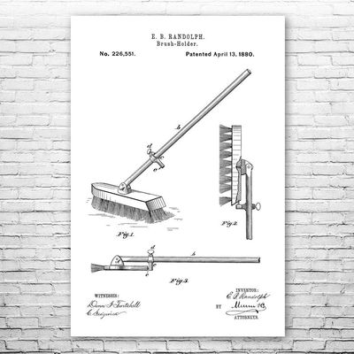 Push Broom Poster Print, Broom Closet Art, Grounds Keeper, Custodian Gifts, Laundry Room Art, School Janitor Black & White (16 inch x 20 inch)