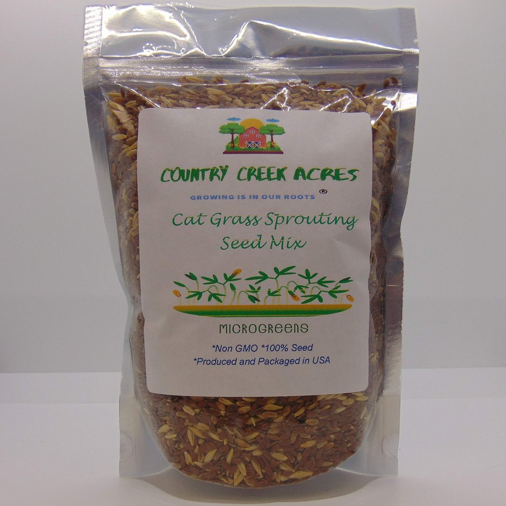 12oz Cat Grass Mix - Wheatgrass, Flax and Barley Seed. Seeds for Microgreens -Hard Red Wheat- Non GMO - Country Creek Acres LLC - Grown in The USA