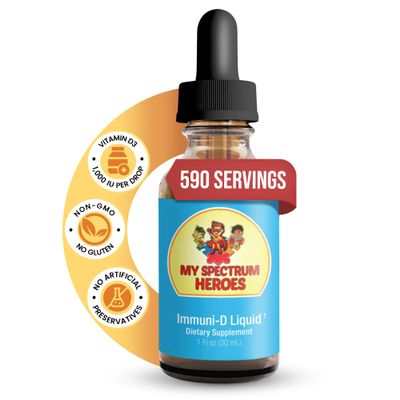 My Spectrum Heroes - Immuni-D Liquid Vitamin D3 Supplement, 1000 IU Per Serving, Gluten-Free, Tasteless Vitamin Liquid, Aids in Mineral Absorption for Kids & Adult - 1 FI oz (30 mL)