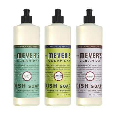 Mrs. Meyer's Signature Scents 3-Piece Liquid Dish Soap Set Refreshing Lemon, Soothing Lavender, and Fresh Basil (16 oz Each)
