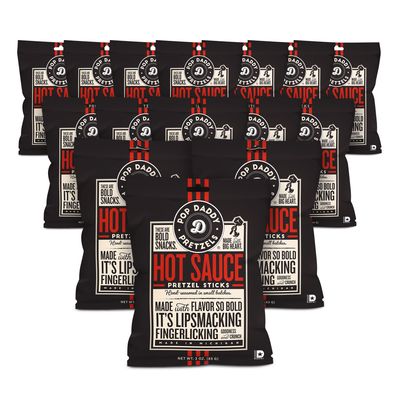 Pop Daddy Flavored Pretzels Sticks, Hot Sauce Flavor, 3oz Healthy Gourmet Pretzels Snacks, 15 Pack