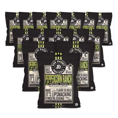 Pop Daddy Flavored Pretzels Sticks, Peppercorn Ranch Flavor, 3oz Healthy Gourmet Pretzels Snacks, 15 Pack