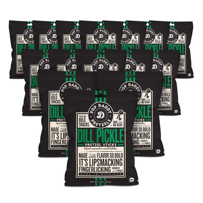 Pop Daddy Flavored Pretzels Sticks, Dill Pickle Flavor, 3oz Healthy Gourmet Pretzels Snacks, 15 Pack