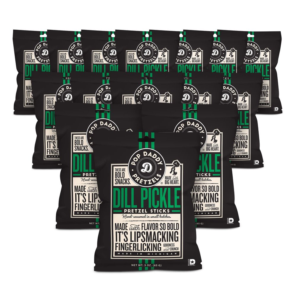 Pop Daddy Flavored Pretzels Sticks, Dill Pickle Flavor, 3oz Healthy Gourmet Pretzels Snacks, 15 Pack