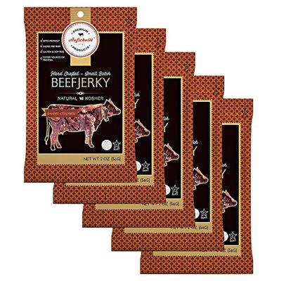 Aufschnitt Grass Fed Beef Jerky - Low Sodium, Certified Kosher - Made in USA - Keto Friendly - 5 Pack, Sweet Chipotle