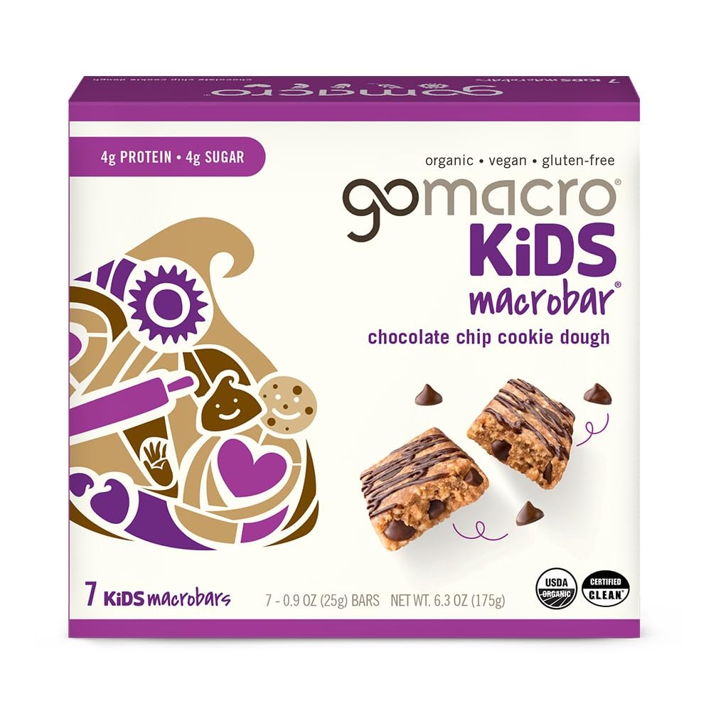 GoMacro Kids MacroBar Organic Vegan Snack Bars - Chocolate Chip Cookie Dough (0.90 Ounce Bars, 7 Count)