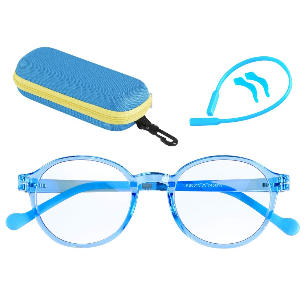 ANDWOOD Blue Light Glasses Kids Girls Boys Computer Gaming Anti Blue Ray Age3-12 Unbreakable TR90 Frame With Case Blue