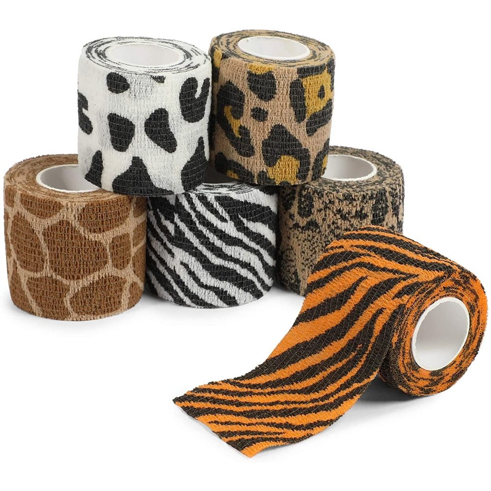 Zodaca Vet Wrap Rolls - Pet & Dog First Aid Tape - Self-Adherent Support Bandage Wrap - Animal Print Bandages - 6 Rolls, 2 in x 15 ft