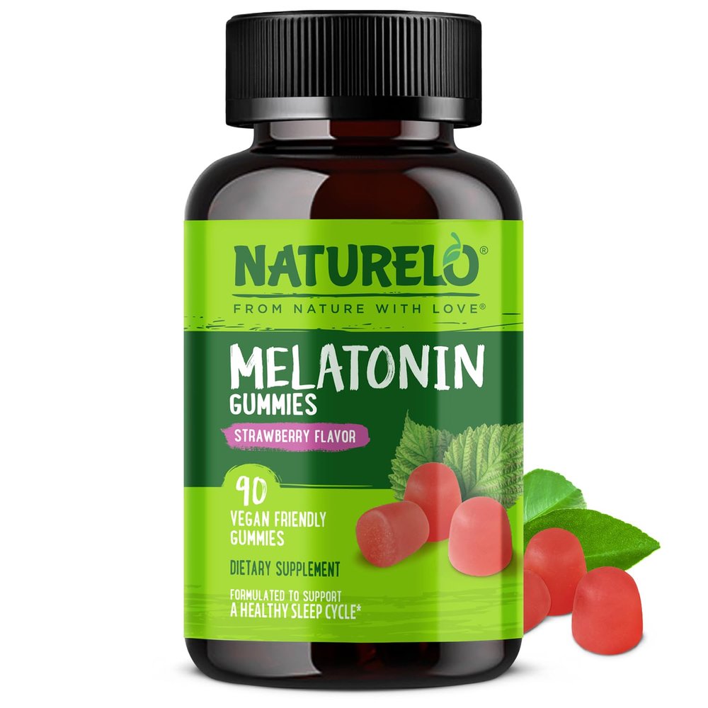 NATURELO Melatonin Gummies Non-GMO, Gluten-Free, Soy Free - Strawberry Flavor - Gentle Sleep Supplement - 90 Vegetarian Gummies