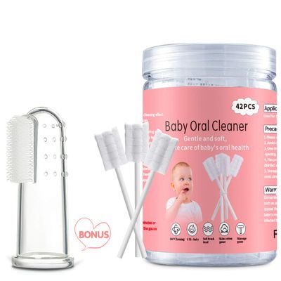 EASICUTI Baby Tongue Cleaner, 42Pcs Disposable Infant Toothbrush, Gauze Gum Cleaner Baby Oral Cleaning Stick Dental Care for 0-36 Months + Free 1 Finger Toothbrush