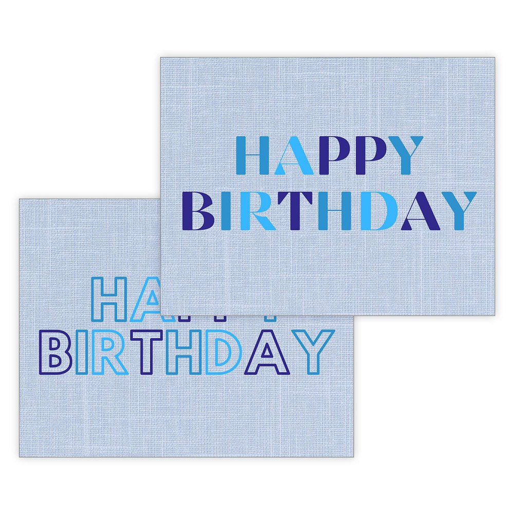 Blue Happy Birthday Foldover Notecard Set of 10, Thank You Note Cards for Adults and Children, 5.5" X 4.25" Folded Notecards with White Envelopes, Quality Cardstock, Stationery for Women and Kids